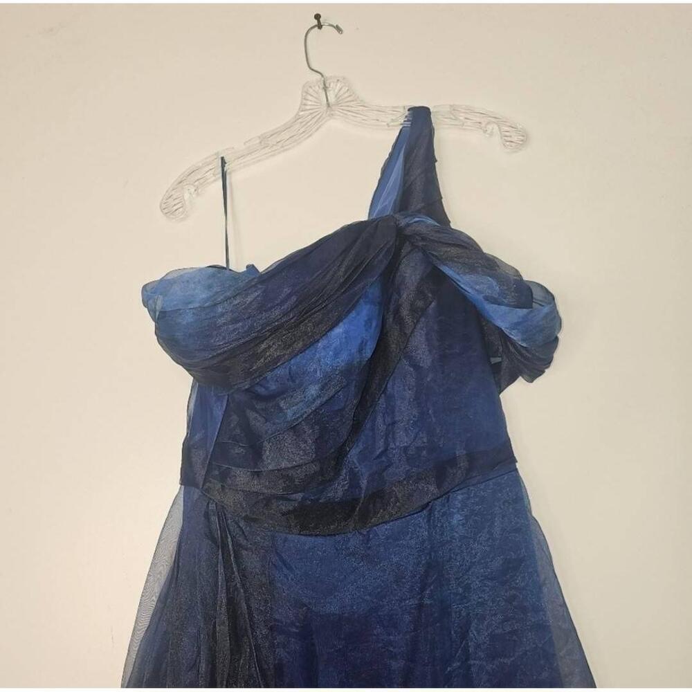 NWT Rene Ruiz Off-Shoulder Blue Organza Gown Twisted Hand Draped Pockets 6 - Picture 3 of 13